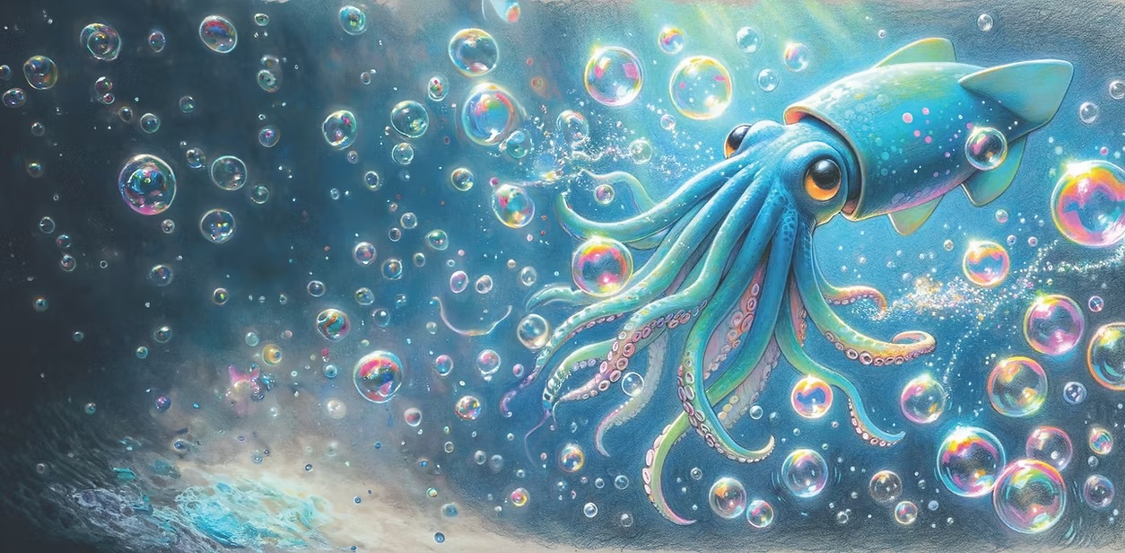 Chopo Chopo, a blue sea creature swimming through a luminous underwater world