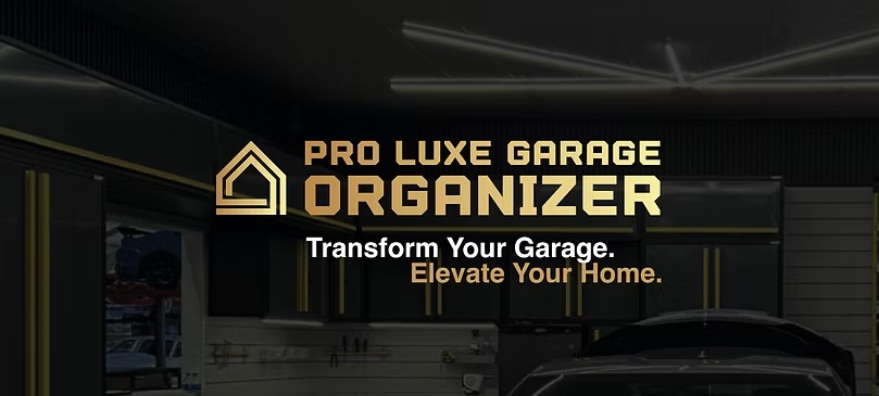 Pro Luxe Garage Organizer website with black and gold visual identity
