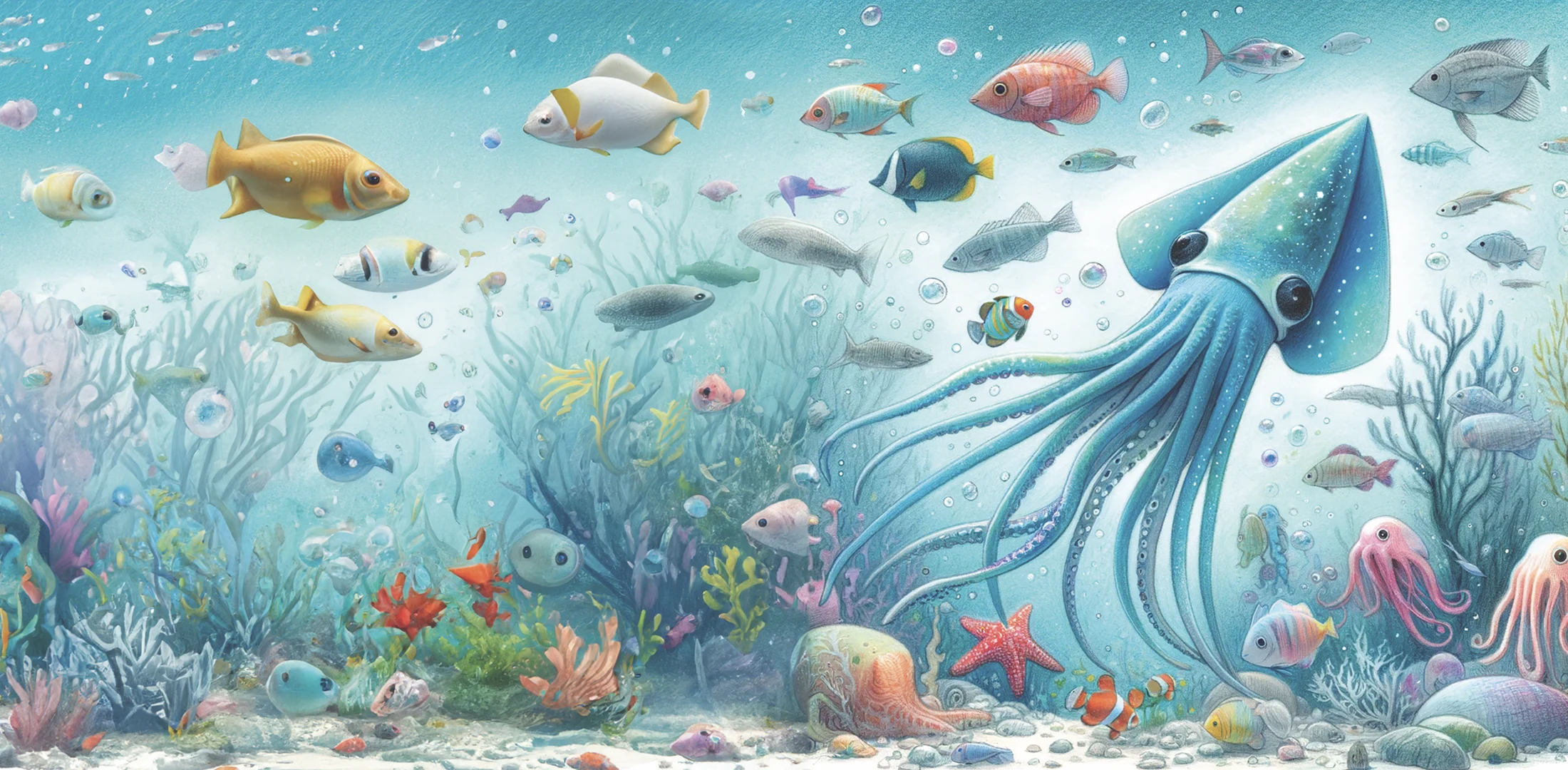 Chopo swimming above a coral reef with colourful fish