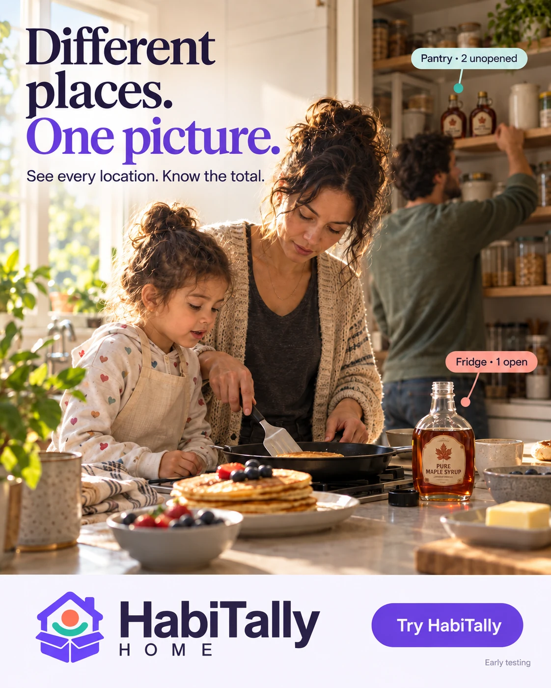 Different places One picture — AI-generated kitchen scene with fridge and pantry location labels
